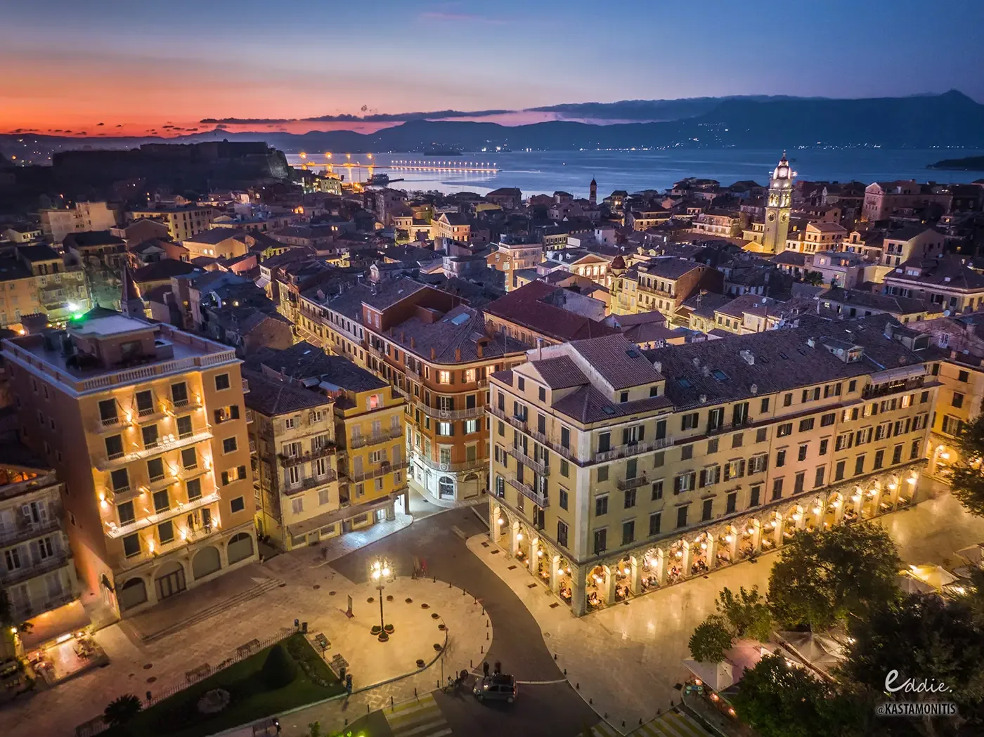 Corfu Town and its harbour by day